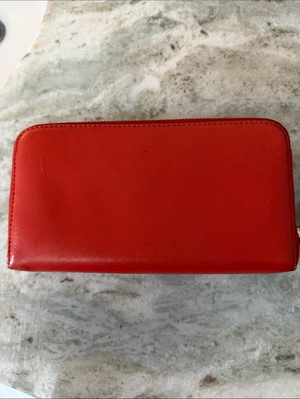 Tory Burch Coral-Red Zip Wallet with Gold Logo
